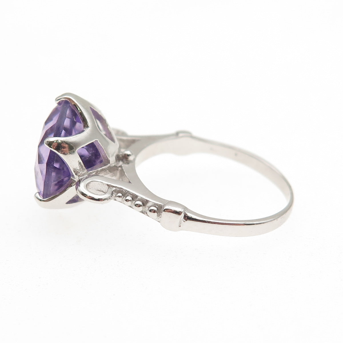 925 Sterling Silver Real Round-Cut Amethyst Ring Size 6.25
