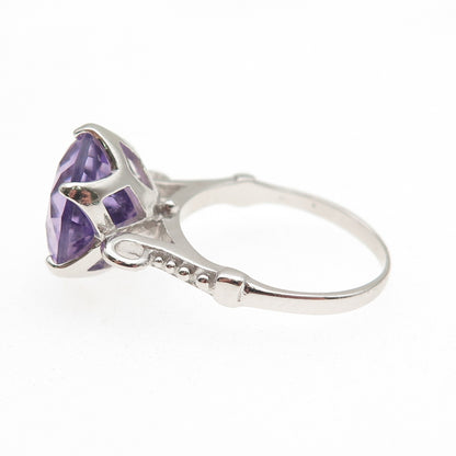 925 Sterling Silver Real Round-Cut Amethyst Ring Size 6.25