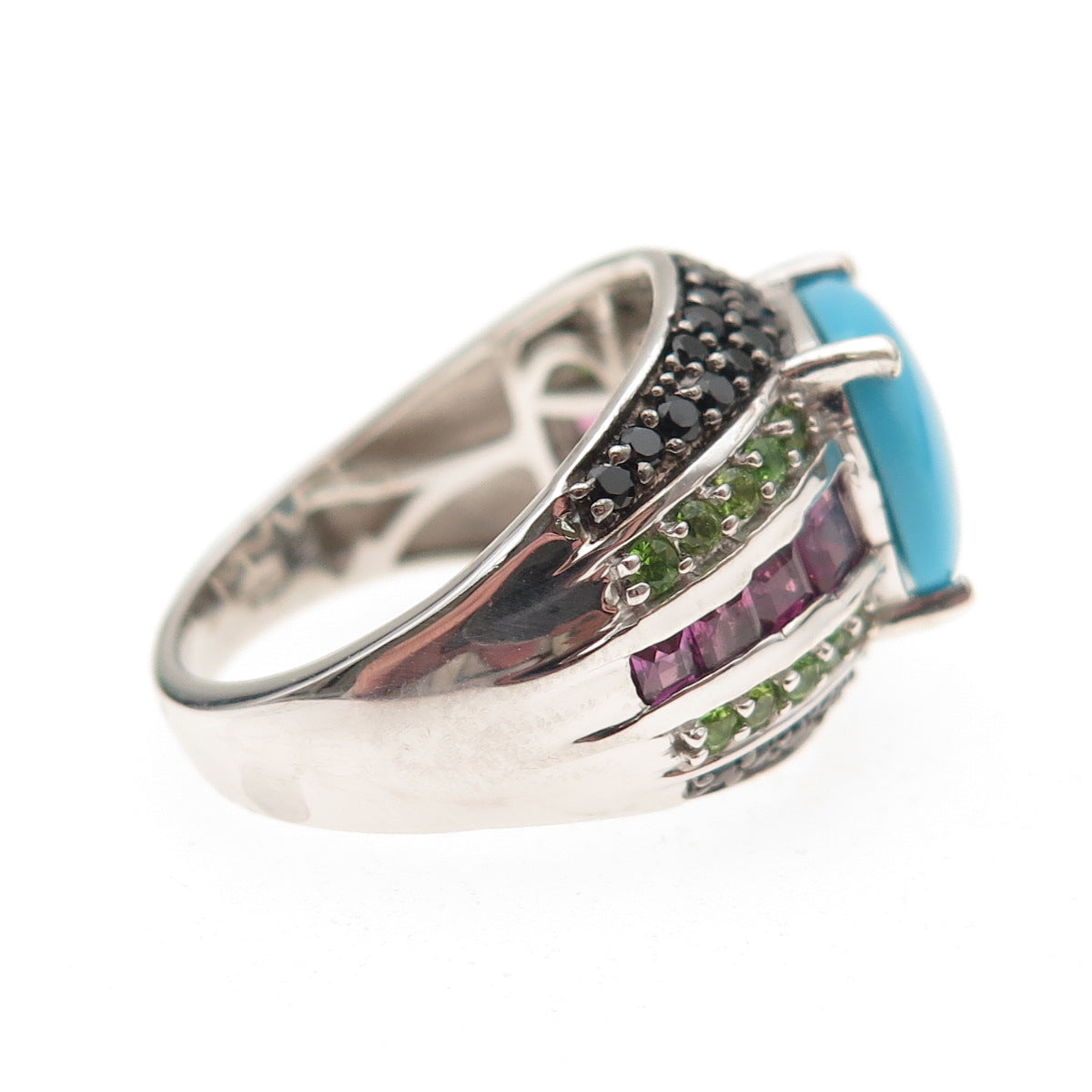 Chuck Clemency 925 Sterling Turquoise Rhodolite Peridot & Spinel Ring Size 8.25