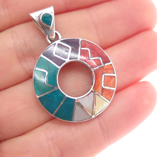 950 Silver Vintage Real Turquoise Spiny Oyster Shell Sugilite Coral MOP Pendant