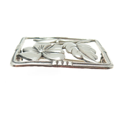 FELCH CO 925 Sterling Silver Vintage Flower Square Frame Pin Brooch