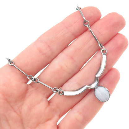 AF DESIGN 925 Sterling Silver Vintage Real Lace Agate Bar Chain Necklace 18"