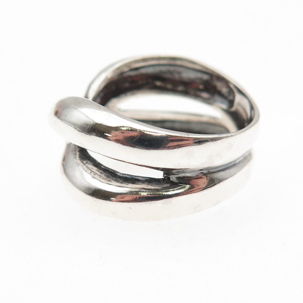 925 Sterling Silver Vintage Modernist Crisscross Oxidized Ring Size 7.75