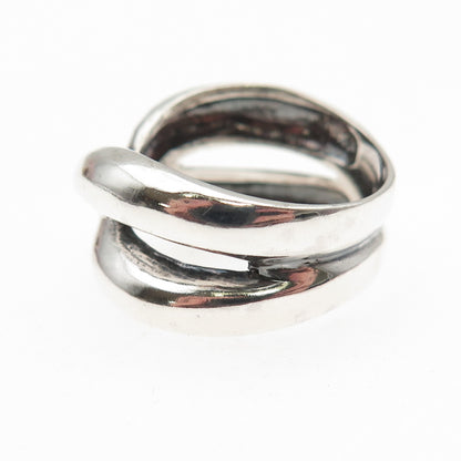 925 Sterling Silver Vintage Modernist Crisscross Oxidized Ring Size 7.75