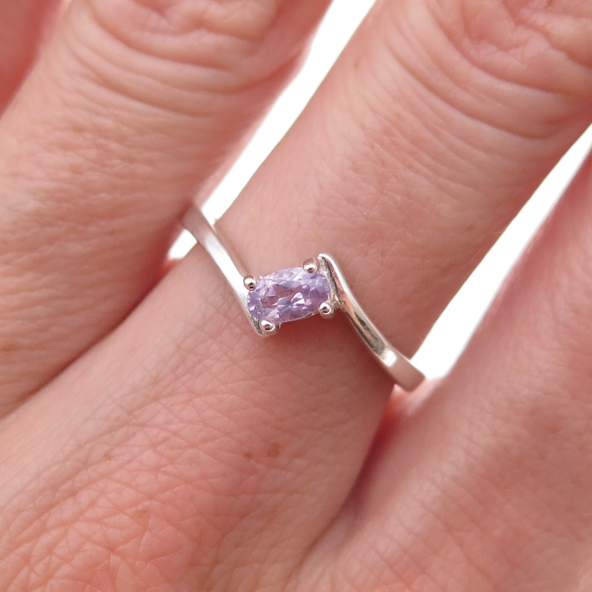 Nevada 925 Sterling Silver Vintage Real Amethyst Bypass Ring Size 6.25