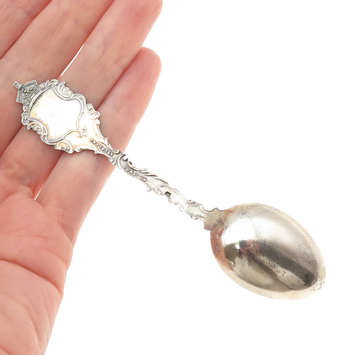 925 Sterling Silver Antique 1901 Canada Enamel Halifax Maple Leaf Coffee Spoon