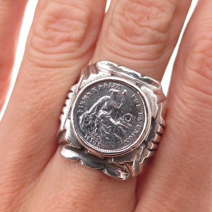 925 Sterling & 900 Silver Antique 1890-1917 Peru 1/2 Dinero Coin Ring Size 9.25