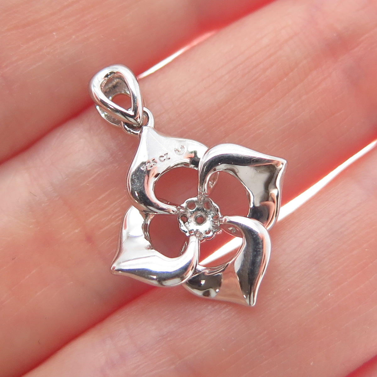 925 Sterling Silver Round-Cut C Z Flower Charm Pendant