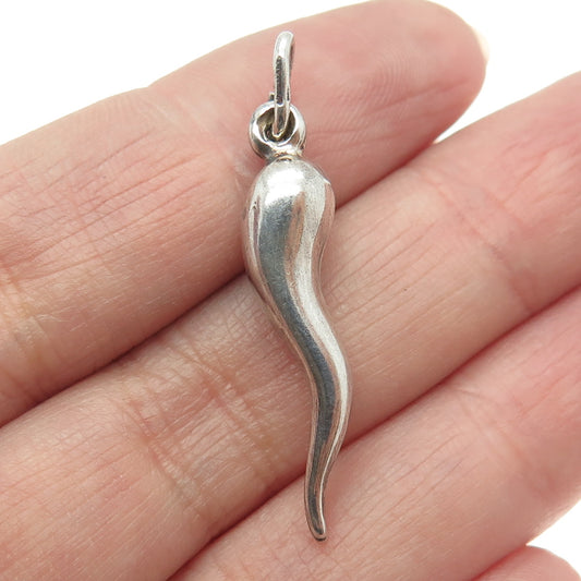 925 Sterling Silver Vintage Italy Cornicello for Good Luck 3D Pendant