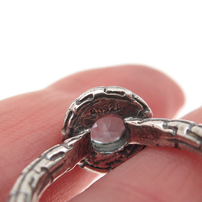 SAJEN 925 Sterling Silver Vintage Real Blue Topaz Modernist Oxidized Ring Size 6