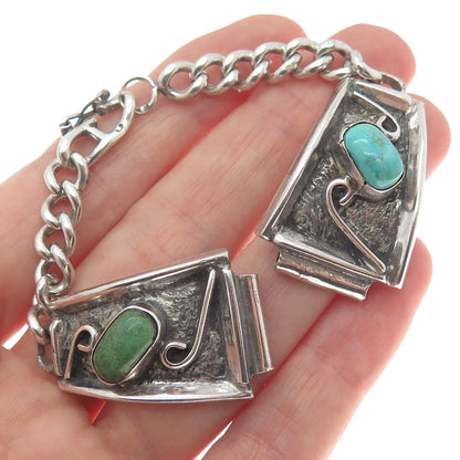 916 Silver Vintage Poland Real Multi-Turquoise Watch Band Bracelet 6"