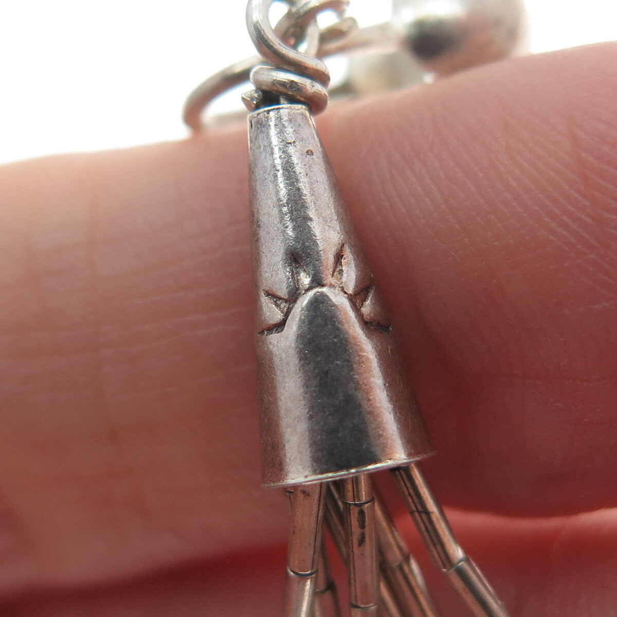 SUNRISE Old Pawn Sterling Silver Coral Liquid Chain Tassel Screw Back Earrings