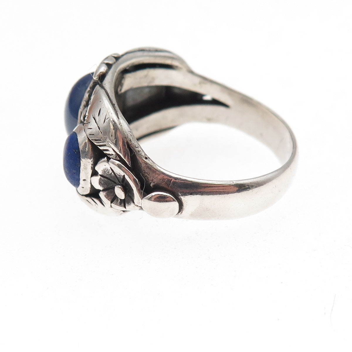 925 Sterling Antique Art Deco Lab-Created Sapphire Real Lapis Ring Size 12.75