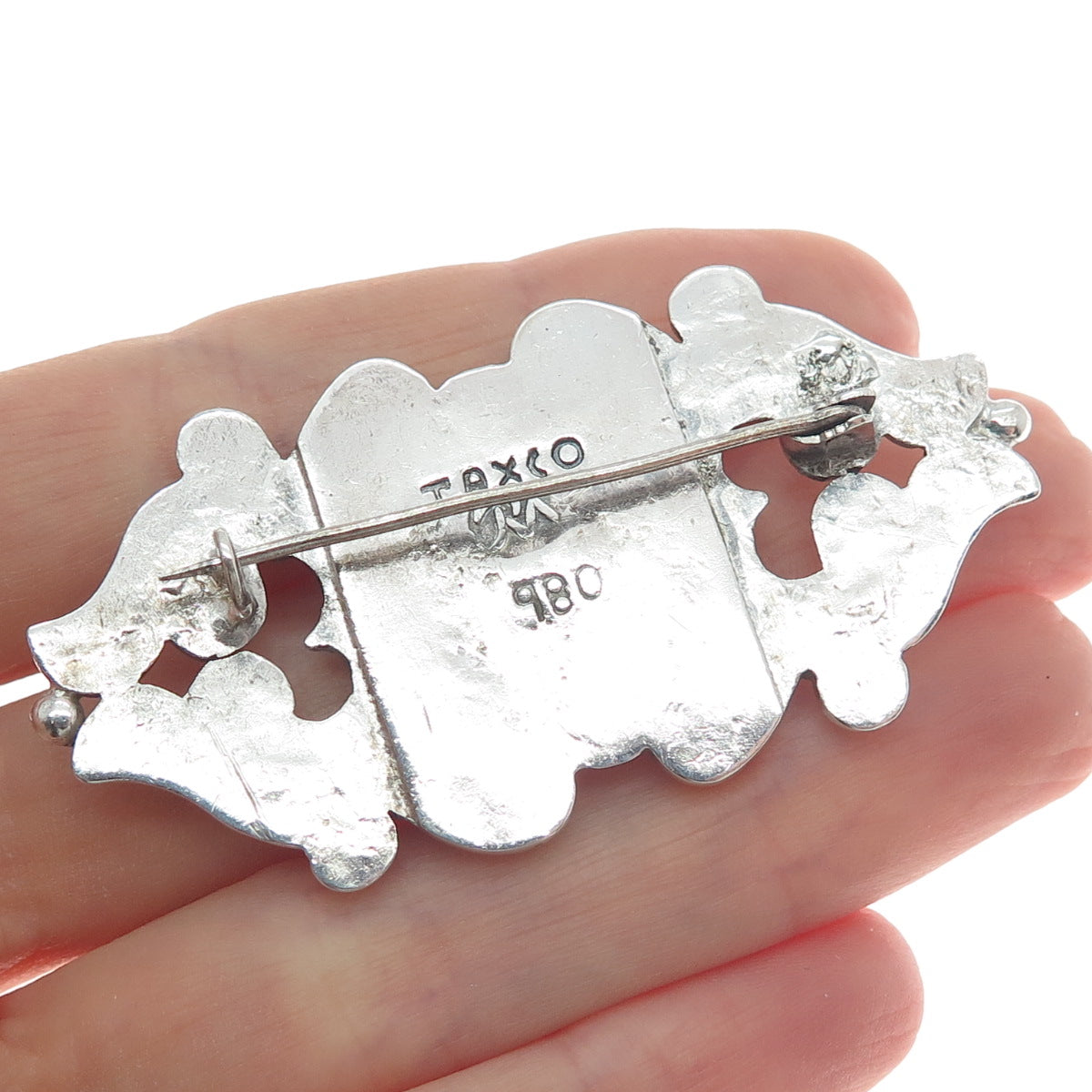 RAFAEL MELENDEZ 925 Sterling Silver Vintage Mexico Modernist Oxidized Pin Brooch