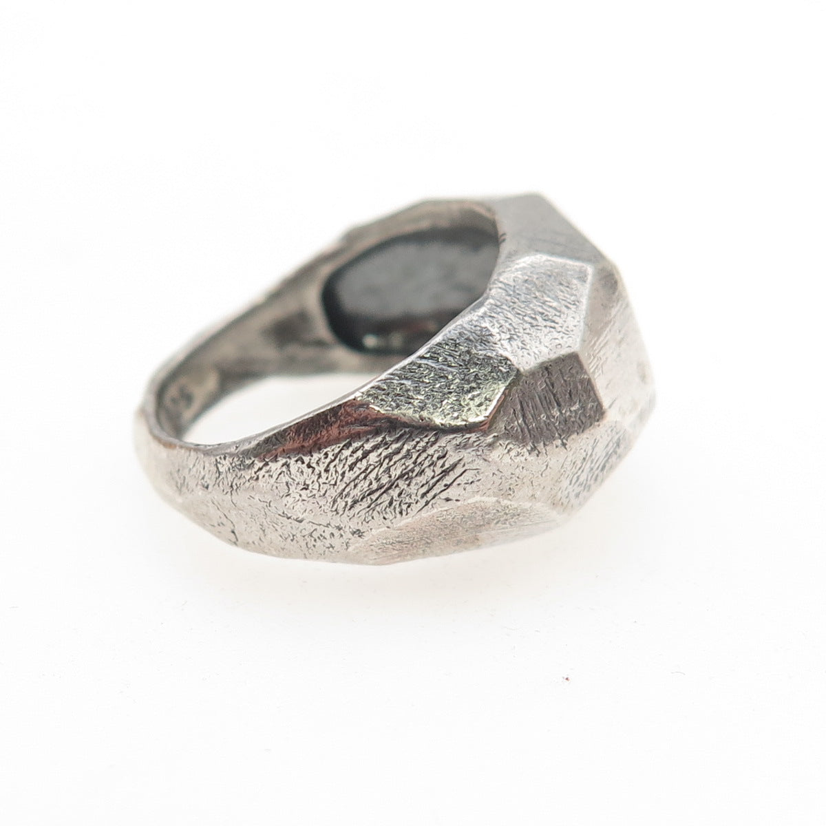 925 Sterling Silver Vintage Modernist Geometric Dome Oxidized Ring Size 6