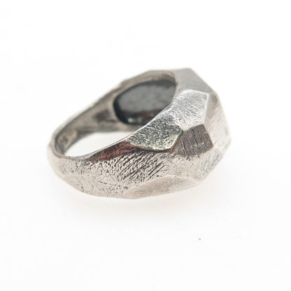 925 Sterling Silver Vintage Modernist Geometric Dome Oxidized Ring Size 6
