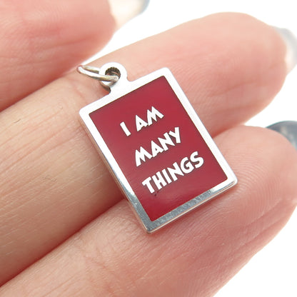 925 Sterling Silver Red Enamel "I Am Many Things" Minimalist Charm Pendant