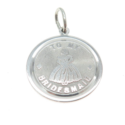 ELCO 925 Sterling Silver Vintage "To My Bridesmaid" Round Charm Pendant