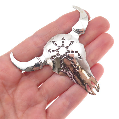 Ellwood Reynolds Old Pawn 925 Sterling Silver Vintage Buffalo Skull Pin Brooch