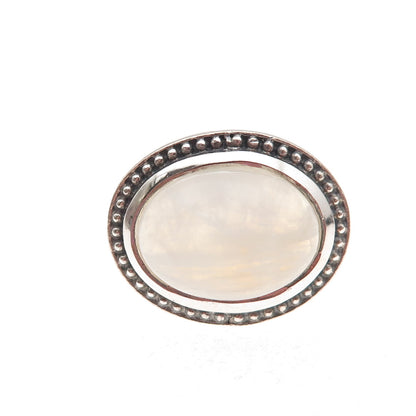 925 Sterling Silver Vintage Real Moonstone Modernist Oxidized Ring Size 5.25