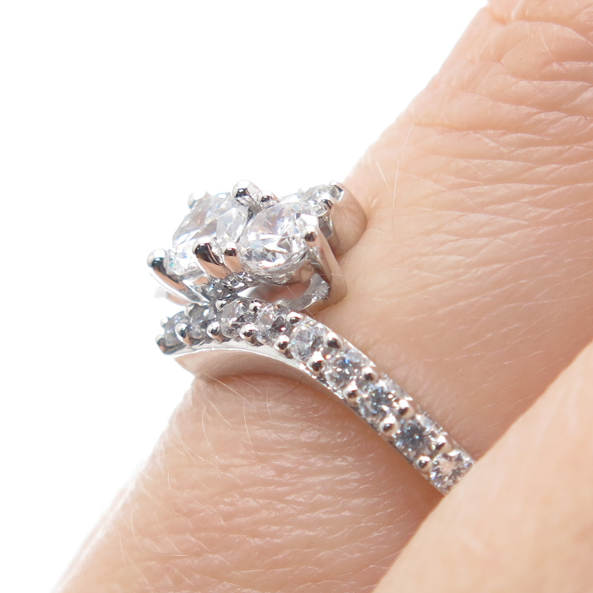925 Sterling Silver Round-Cut C Z Promise Bypass Ring Size 7