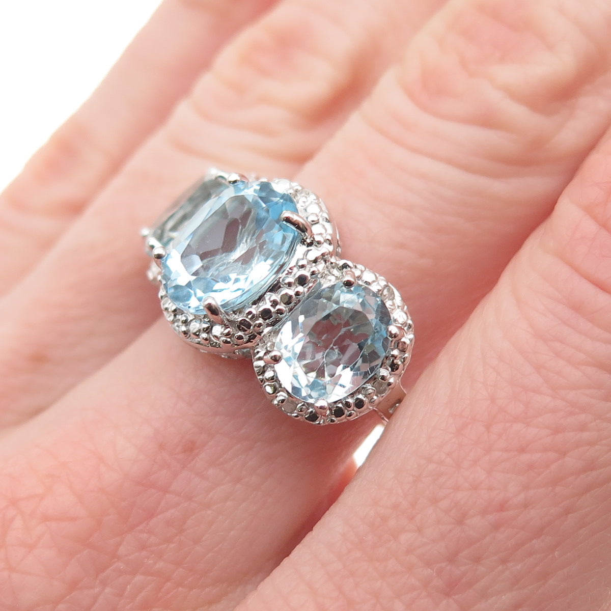 Chuck Clemency 925 Sterling Silver Real Diamond & Blue Topaz Ring Size 7.25