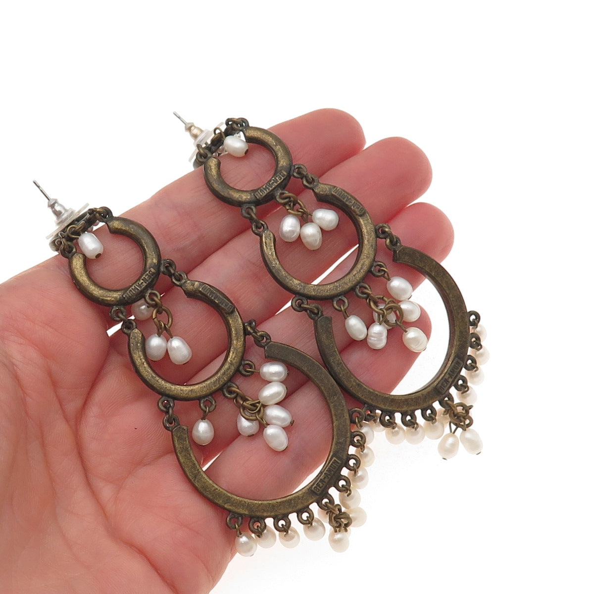Ben-Amun Gold-Tone Vintage Faux Pearl Boho Dangle Earrings