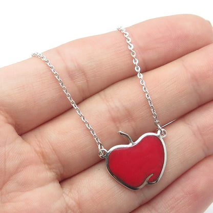 925 Sterling Silver Vintage Danecraft Enamel Apple Rolo Chain Necklace 14"