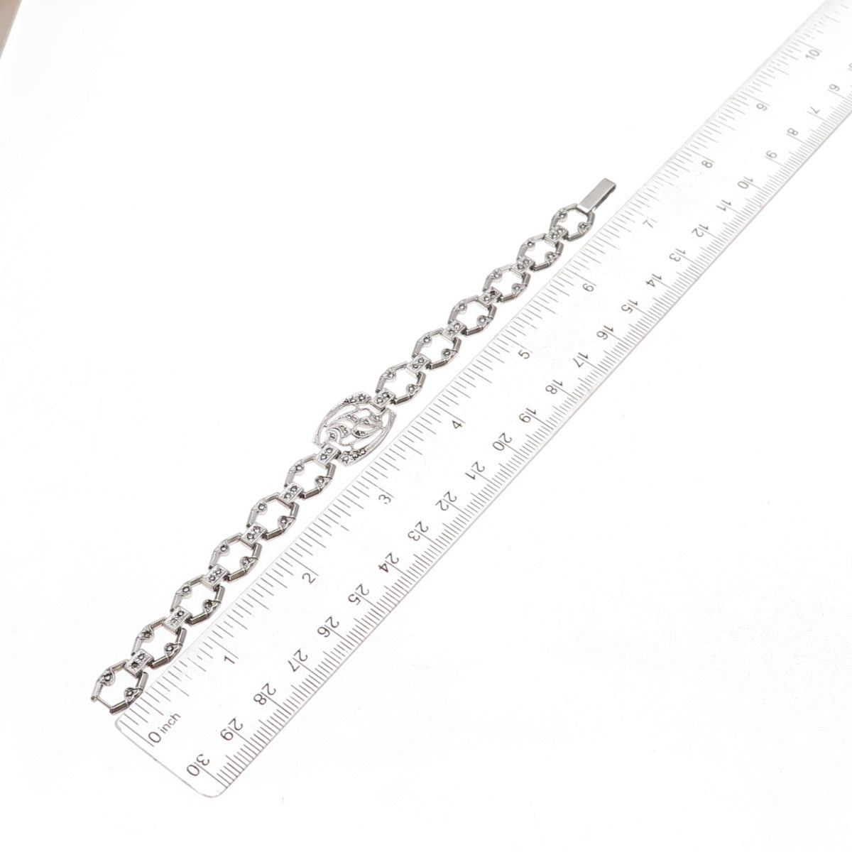 925 Sterling Antique Art Deco Real Marcasite Bracelet 7.25" (missing stones)