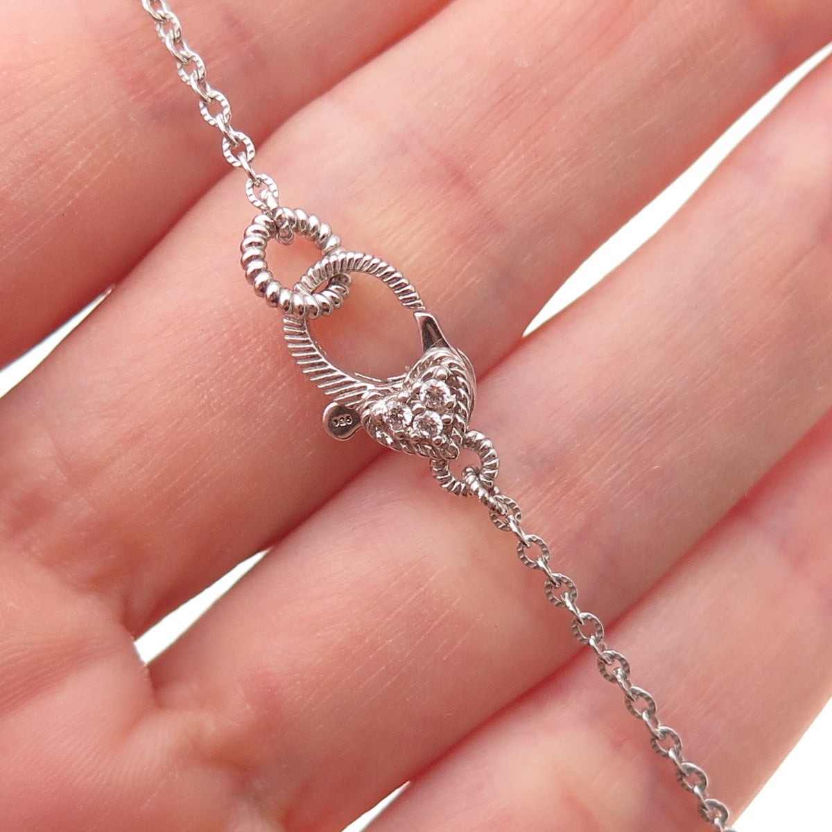Judith Ripka 925 Sterling Silver C Z Bar Cable Chain Necklace 18-20"
