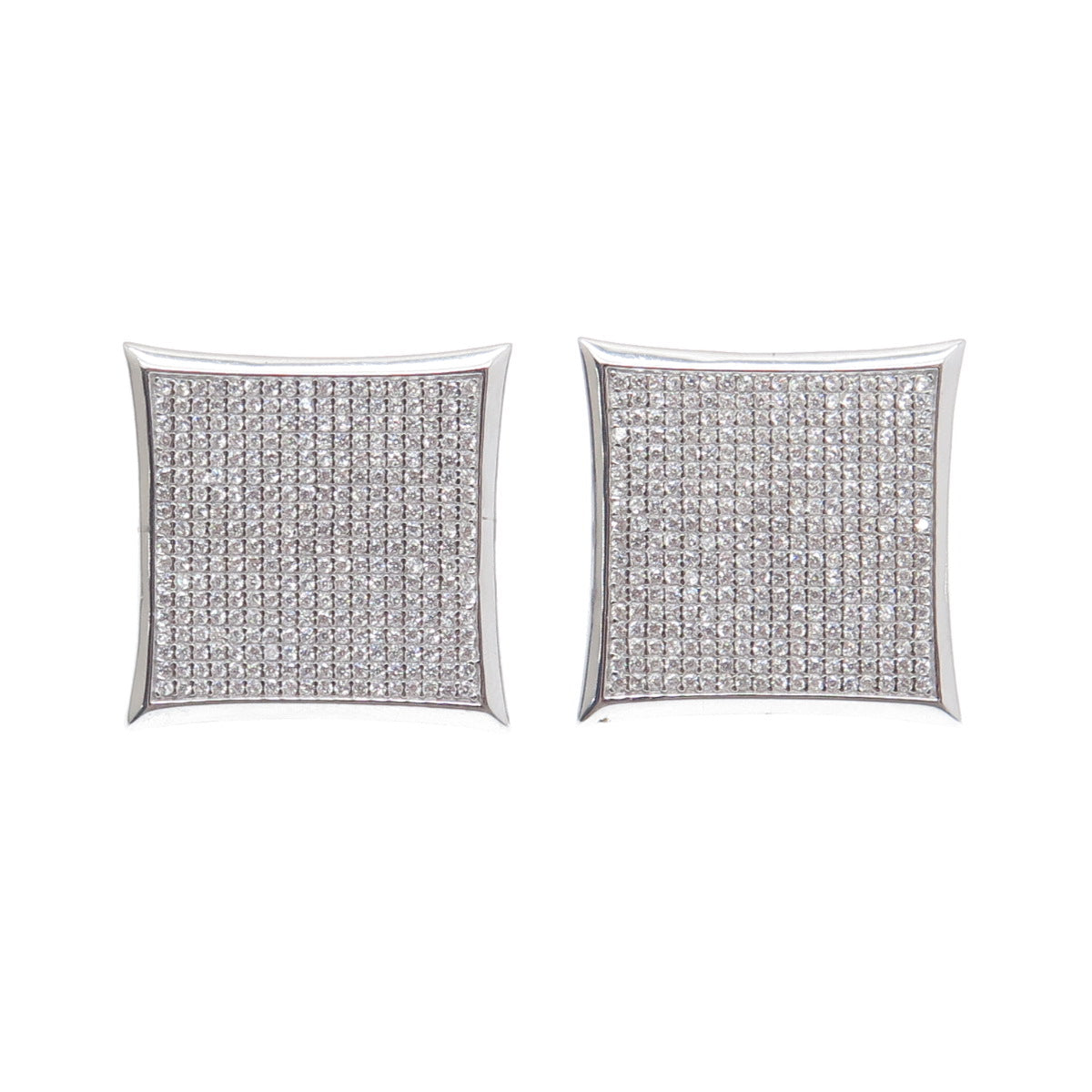 925 Sterling Silver Round-Cut C Z Sparkle Princess Square Earrings