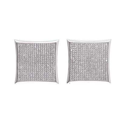 925 Sterling Silver Round-Cut C Z Sparkle Princess Square Earrings