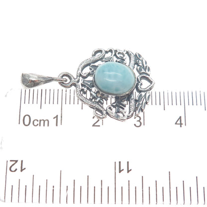 925 Sterling Silver Vintage Real Larimar "#1 Grandma" Oxidized Charm Pendant