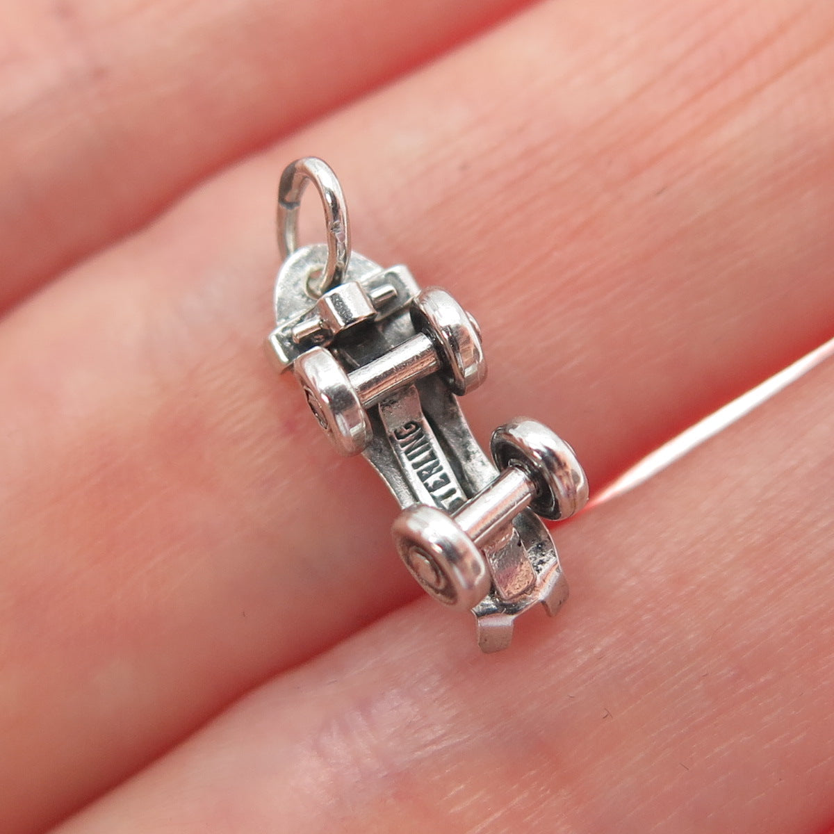 925 Sterling Silver Vintage Skateboard Minimalist Movable 3D Charm Pendant