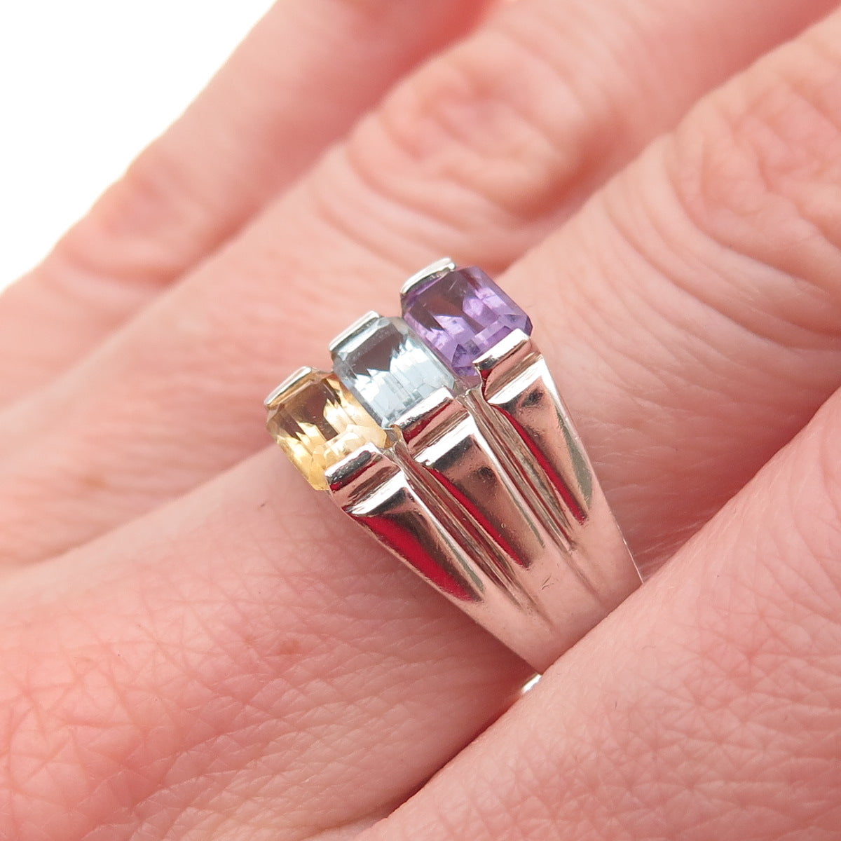 Chapal Zenray Sterling Silver Vintage Real Topaz Citrine Amethyst Ring Size 7.25