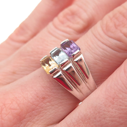 Chapal Zenray Sterling Silver Vintage Real Topaz Citrine Amethyst Ring Size 7.25
