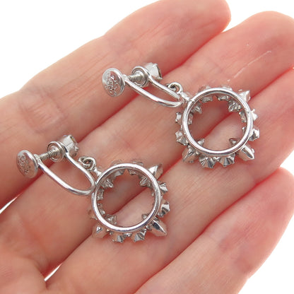 CARL ART 925 Sterling Silver Antique Art Deco Rhinestone Screw Back Earrings