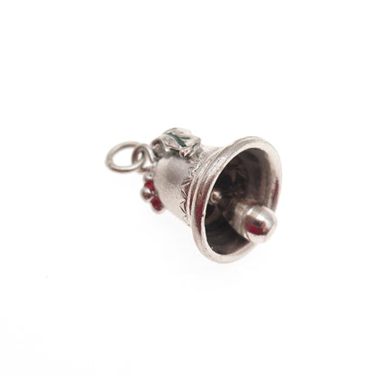 925 Sterling Silver Vintage Enamel Christmas Bell 3D Mini Charm Pendant