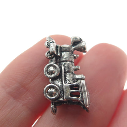 925 Sterling Silver Vintage Steam Train 3D Oxidized Pendant