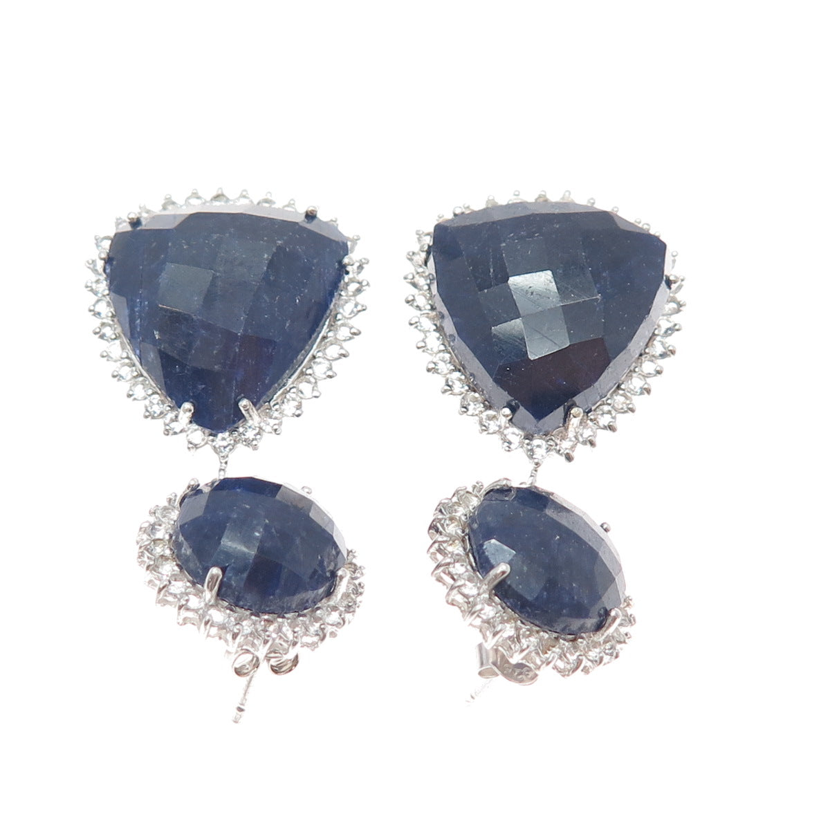 925 Sterling Silver Real Sapphire & White Topaz Dangle Earrings