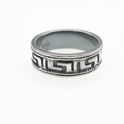 HAN 925 Sterling Silver Vintage Greek Maze Oxidized Band Ring Size 8.75
