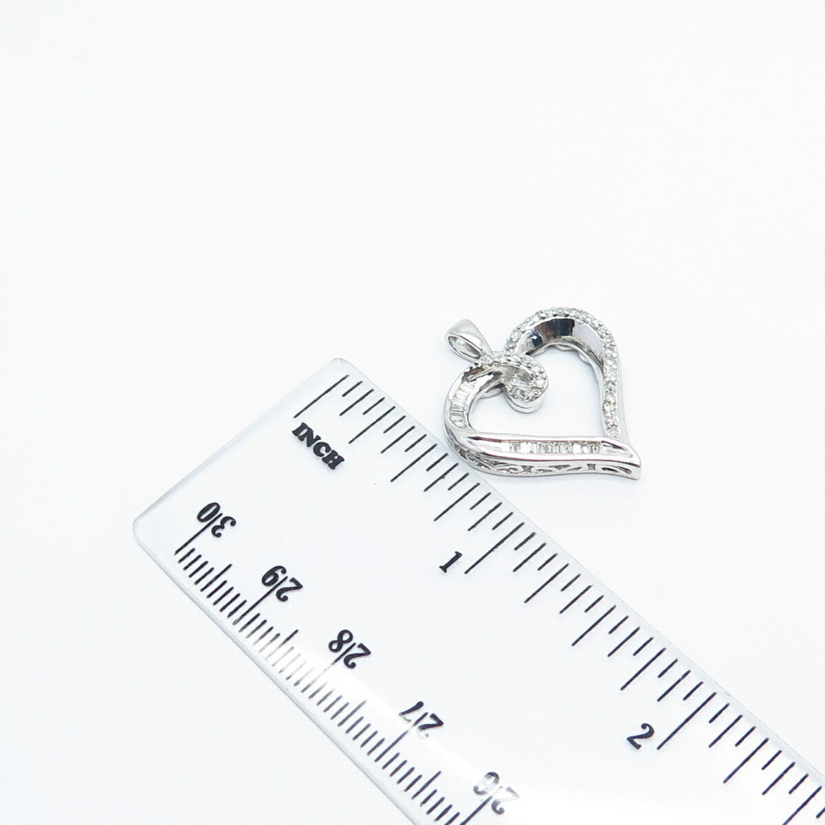 925 Sterling Silver Real White Diamond Open Heart Pendant