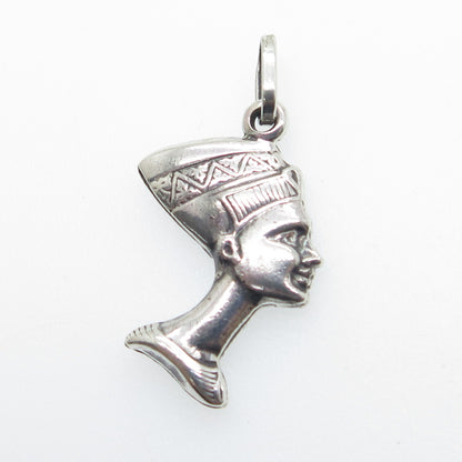 925 Sterling Silver Vintage Italy Nefertiti Egyptian Pharaoh Charm Pendant