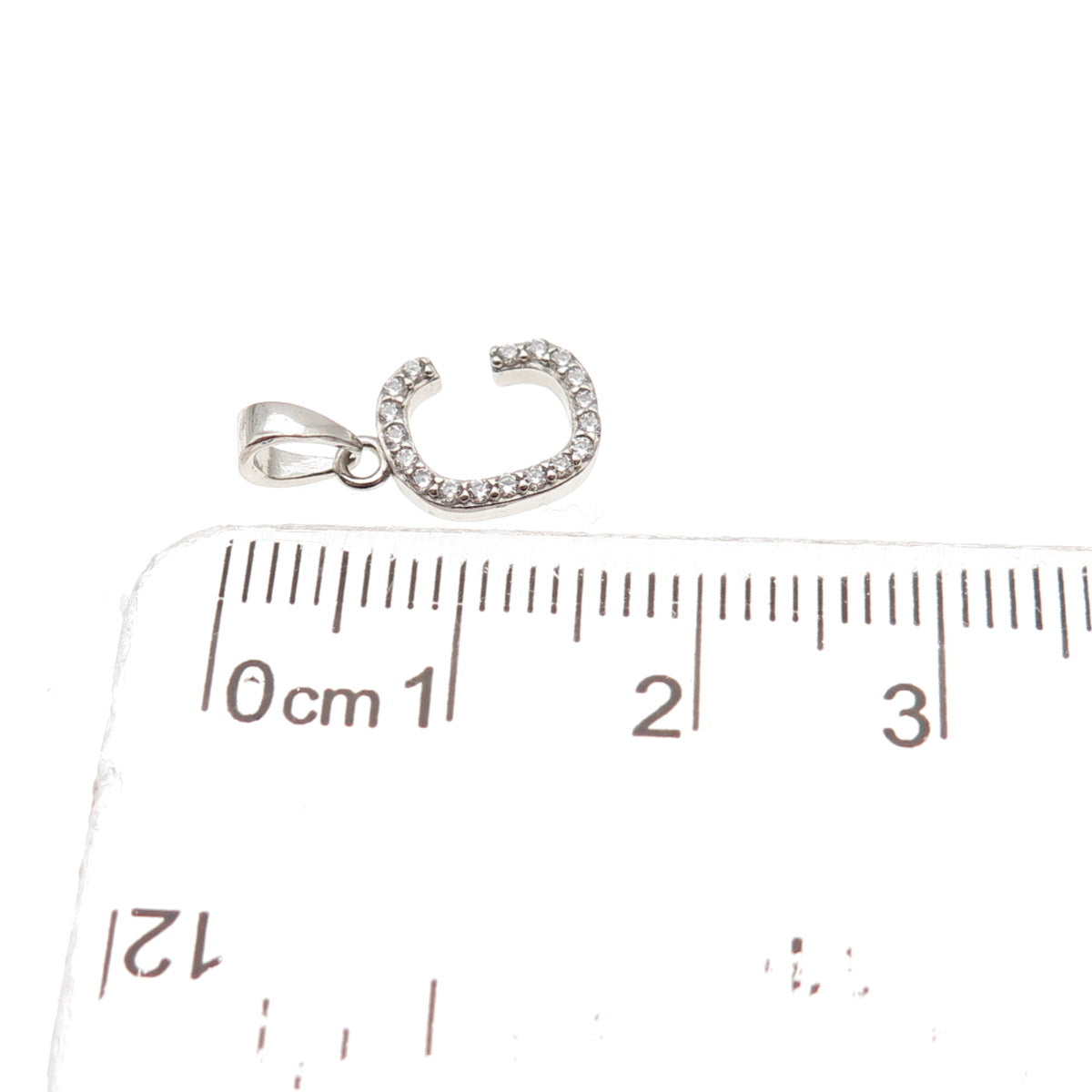 925 Sterling Silver Round-Cut C Z Letter C Initial Mini Charm Pendant