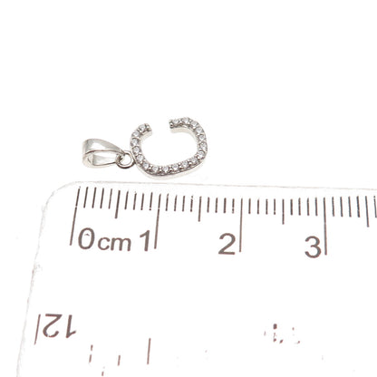 925 Sterling Silver Round-Cut C Z Letter C Initial Mini Charm Pendant
