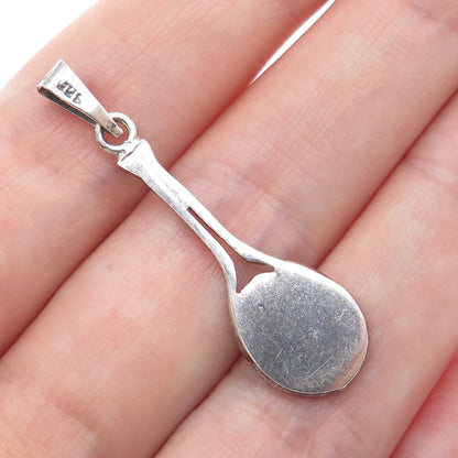 925 Sterling Silver Vintage Tennis Racket Oxidized Charm Pendant