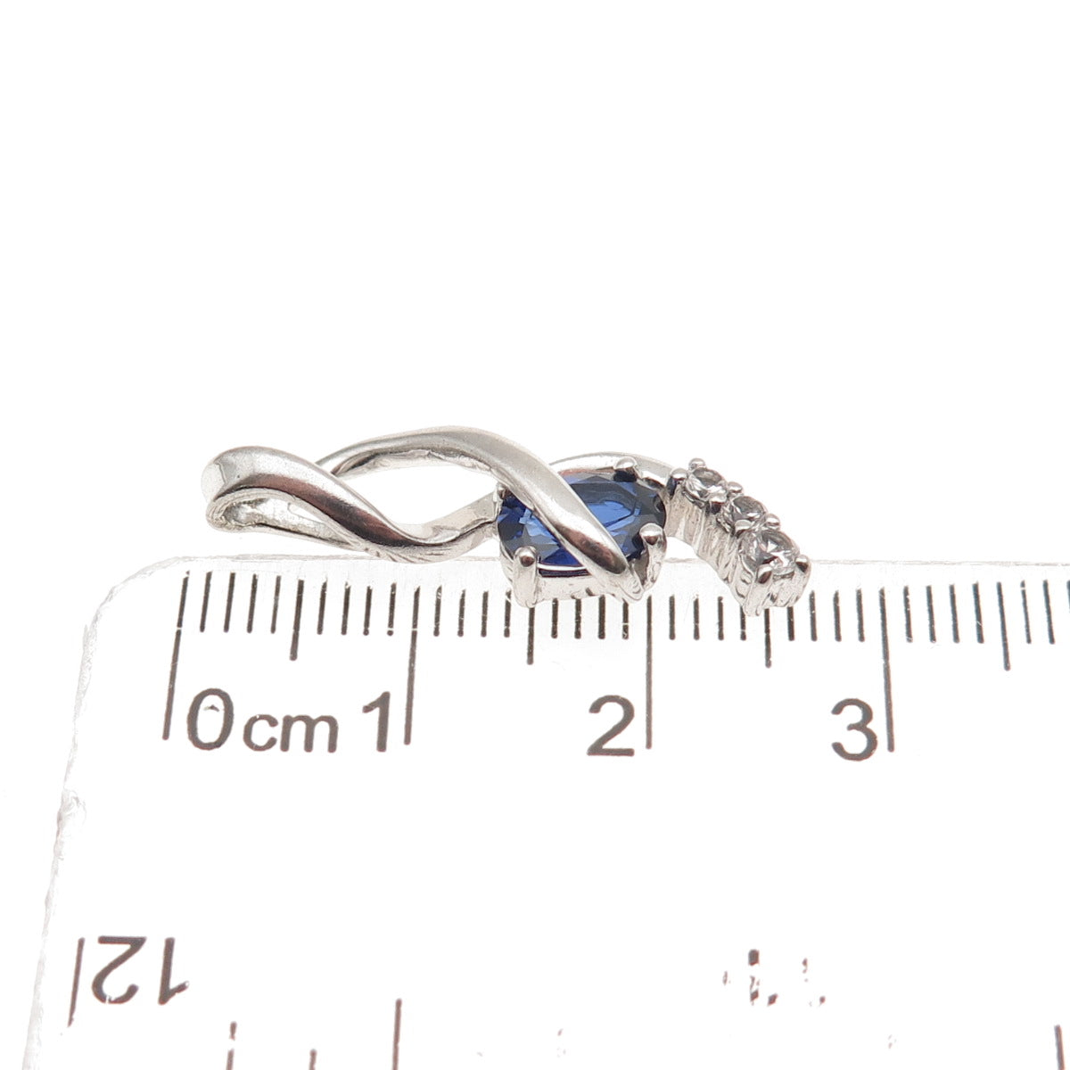 925 Sterling Silver Lab-Created Sapphire Real White Topaz Twisted Charm Pendant