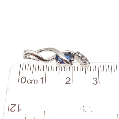 925 Sterling Silver Lab-Created Sapphire Real White Topaz Twisted Charm Pendant