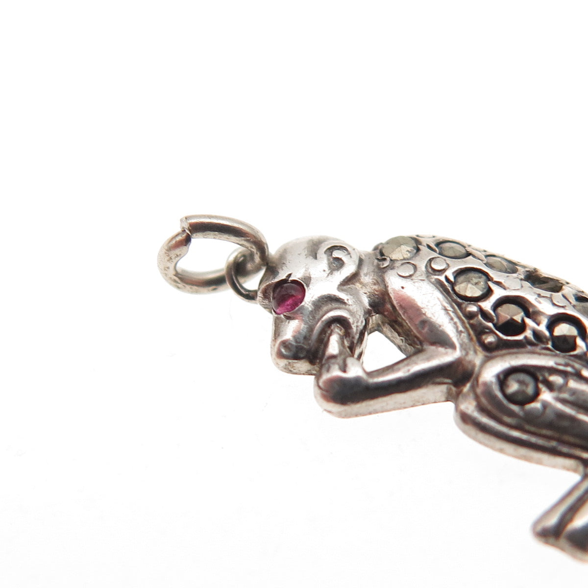 Sterling Antique Ruby Marcasite Dog Monkey SET of 2 Pendants (missing 4 stones)