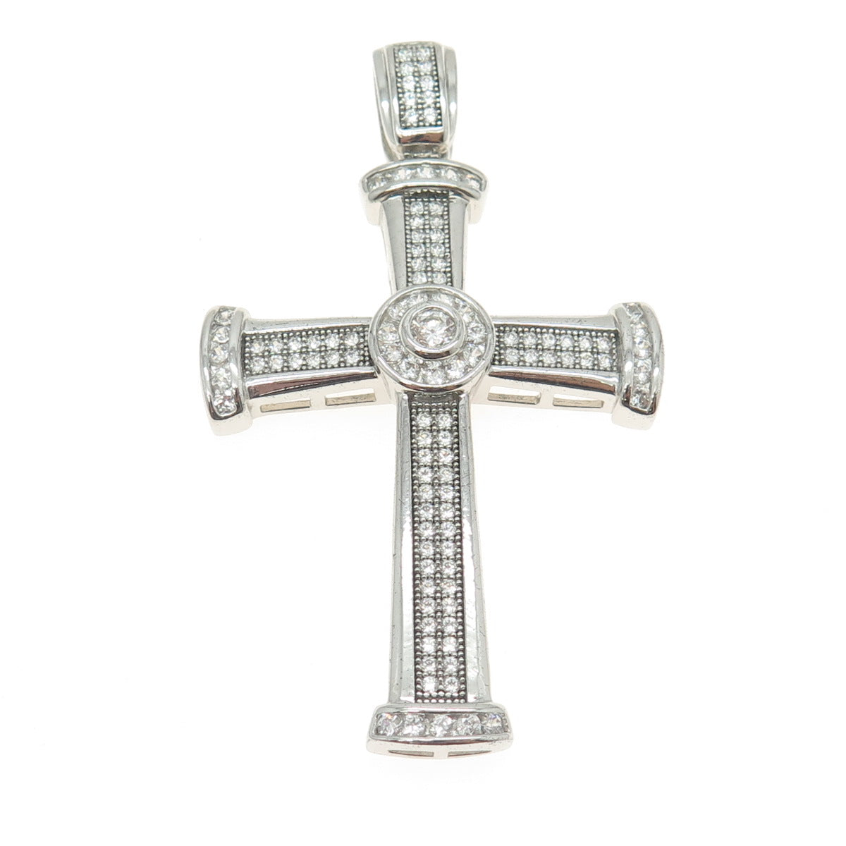 925 Sterling Silver Round-Cut C Z Cross Pendant